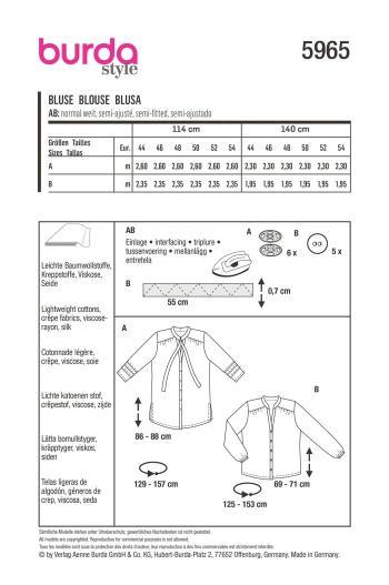 Bluse – mit Schulterpasse und Stehkragen | BURDA | Gr: 44-54 | Level: 2