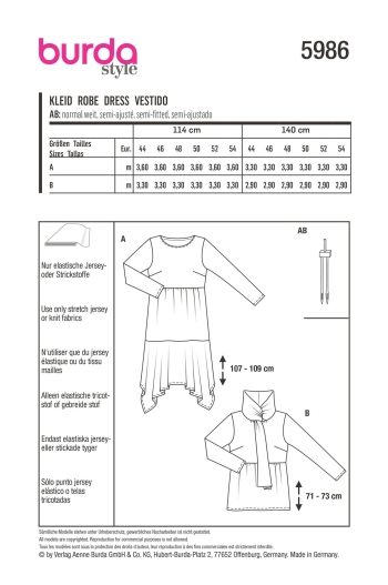 Kleid – hoch angesetztes Rockteil | BURDA | Gr: 44-54 | Level: 2