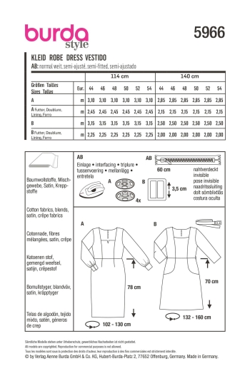 Kleid – Karree-Ausschnitt mit Teilungsnähten | BURDA | Gr: 44-54 | Level: 3