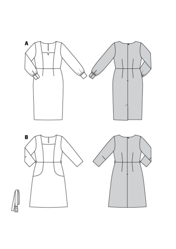 Kleid – Karree-Ausschnitt mit Teilungsnähten | BURDA | Gr: 44-54 | Level: 3