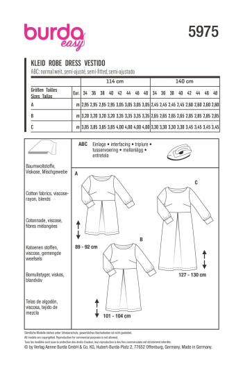 Kleid mit U-Boot-Ausschnitt und Bündchenärmeln | BURDA | Gr: 34-48 | Level: 1