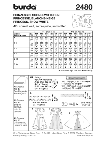 Prinzessin, Schneewittchen | BURDA | Gr: 104 - 134 | Level: 2