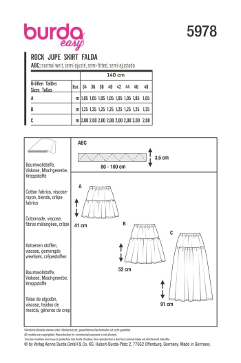 Stufenrock mit Gummidurchzug | BURDA | Gr: 34-48 | Level: 1
