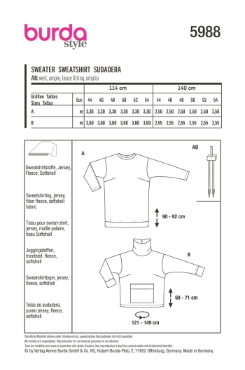 Sweater mit Halsbündchen oder Rolli | BURDA | Gr: 44-54 | Level: 2