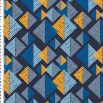 RESTSTÜCK | 110 cm | Tangram - GOTS - navy-senf-blau Variationen