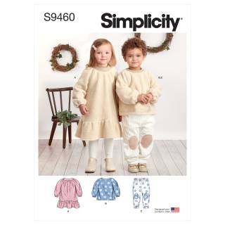 Schnittmuster Simplicity S9460 Toddlers and Childrens Dress, Top and Pants Gr. A (1/2-1-2-3-4-5-6-7-8)
