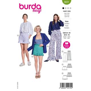Trousers + shorts with ruffles | BURDA | Gr: 34-44 | Level: 1