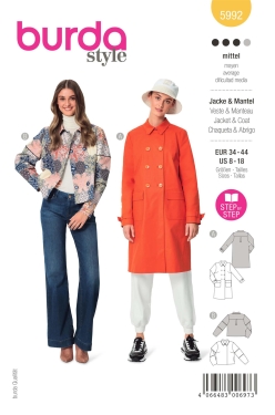 Jacket + coat – double-breasted buttoned | BURDA | Size: 34-44 | Level: 3