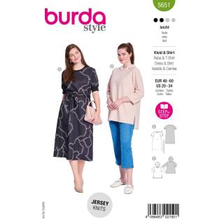 Jersey dress + hoodie | BURDA | Gr: 46 - 60 | Level: 2