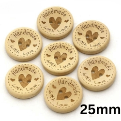 Buttons "Handmade with love" | Wood | beige | 25mm