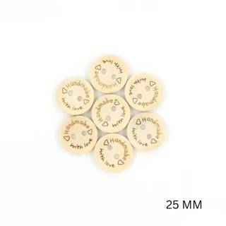 Buttons "Handmade with love"  vers. 2| Wood | beige | 25mm