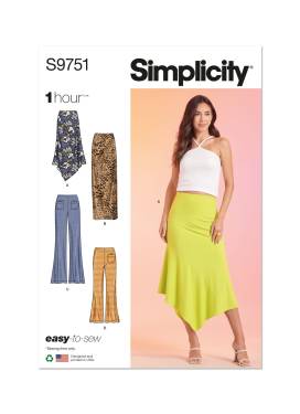 Misses' Knit Skirts and Pants in Two Lengths | Simplicity | 9751