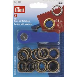 Eyelets and washers, 14.0mm, antique brass