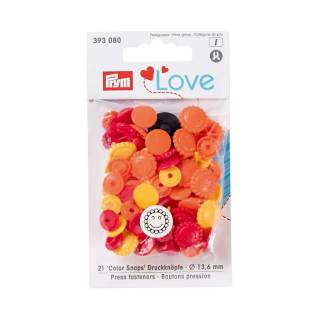 Colour snap fastener, Prym Love, flower, 13.6mm, yellow/red/orange