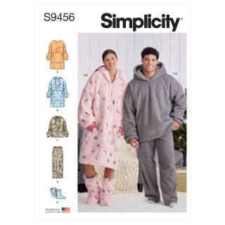 Schnittmuster Simplicity S9456 Unisex Oversized Hoodies, Pants and Booties Gr. A (XS-S-M-L-XL)