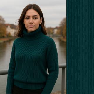 RESTSTÜCK | 100 cm | Bio Strick (Interlock) - GOTS - dunkel-petrol