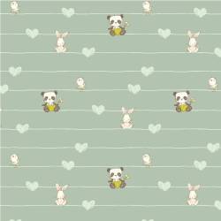 RESTSTÜCK | 190 cm | REMNANTS | 190 cm | Stripe panda rabbit bird heart - GOTS