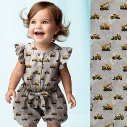 REMNANTS | 80 cm | Construction Vehicles (poplin) - ECO - beige