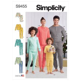 Schnittmuster Simplicity S9455 Misses, Mens and Childrens Knit Pants and Top Gr. A (XS - L / XS - XL)