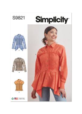 Simplicity Schnittmuster Damen Hemdblusen mit Mieder + Volantsaum Kurz- und Langarm #9821.H5 Gr. 32-40