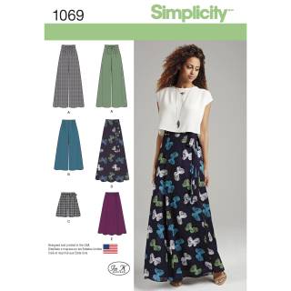 Simplicity Schnittmuster Damen Hosen mit weitem Bein und Wickelrock #1069.D5 Gr. 30-38