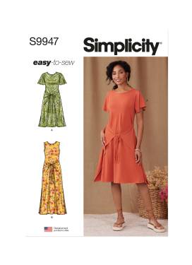 Simplicity Schnittmuster Damen Jerseykleider mit Taillenbänder und Rückenschlitz #9947.D5 Gr. 30-38