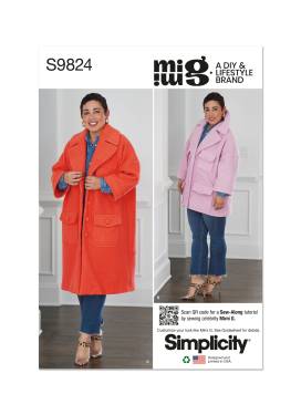 Simplicity Schnittmuster Damen Kurzmantel / Oversize Mantel mit 7/8 Ärmeln und aufgesetzten Pattentaschen #9824.A Gr. 32-50