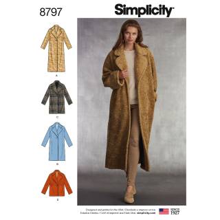 Simplicity Schnittmuster Damen Mantel/ Jacke #8797.A Gr. 32-50