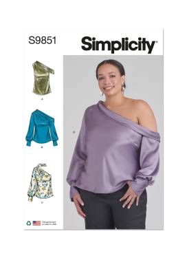 Simplicity Schnittmuster Damen One-Shoulder Tops mit Schalkragen ärmellos/Langarm #9851.W2 Gr. 46-58