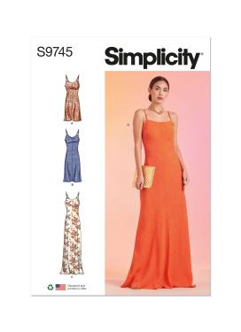 Simplicity Schnittmuster Damen rückenfreie Slip-Kleider Midi Maxi Mini #9745.K5 Gr. 34-42
