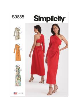 Simplicity Schnittmuster Damen schulterfreies Kleid mit Cut-Out Mini Maxi #9885.K5 Gr. 34-42