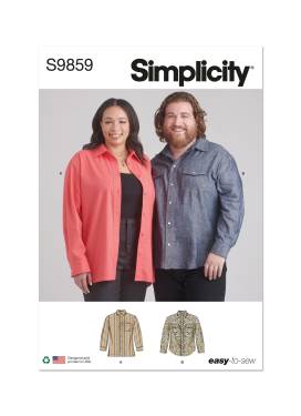 Simplicity Schnittmuster Hemdbluse für Damen + Herren Langarm #9859.AA Gr. 36-44 / 44-52