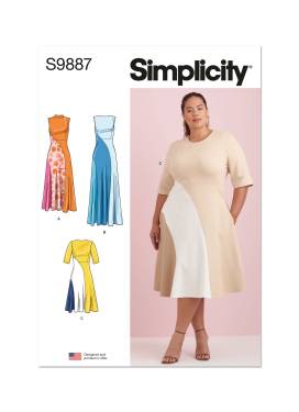 Simplicity Schnittmuster Kleid mit Prinzessnähten Mini Midi Maxilänge #9887.W3 Gr. 56-64