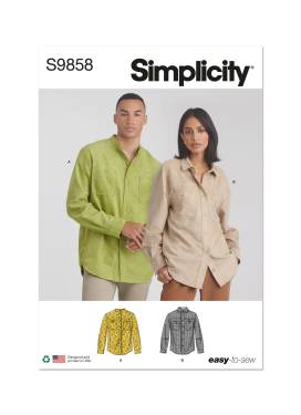 Simplicity Schnittmuster Langarmhemd für Damen + Herren #9858.A Gr. 32-52 / 42-62