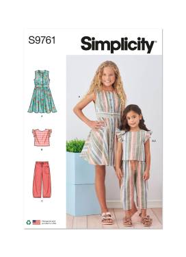 Simplicity Schnittmuster Mädchen Simplicity Schnittmuter Kinderkleid, Top und Hose 9761.HH