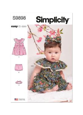 Simplicity Schnittmuster-Set Babys Kleid Hose und Haarband #9898.A Gr. XXS-L