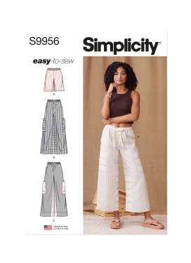 Simplicity Schnittmuster-Set Damen Cargohose und Shorts mit weitem Bein #9956.A Gr. 32-52