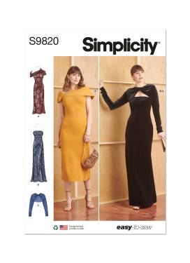 Simplicity Schnittmuster-Set Damen figurbetontes Kleid Midi/Maxi + Bolero #9820.K5 Gr. 34-42