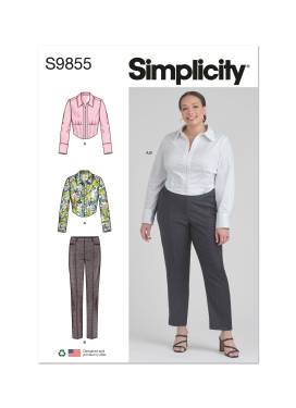 Simplicity Schnittmuster-Set Damen kurze Hemdbluse mit Reißverschluss + schmale Hose #9855.M1 Gr.36-44