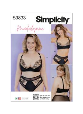 Simplicity Schnittmuster-Set Damen Unterwäsche BH, Slip und Tanga mit Spitzendetails #9833.A