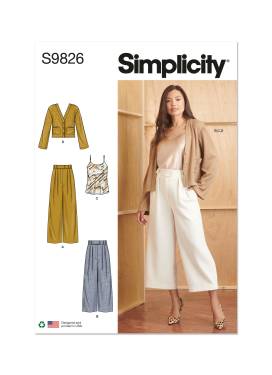 Simplicity Schnittmuster-Set Damen weite 7/8 Hosen, Top + kurze Strickjacke #9826.D5 Gr. 30-38