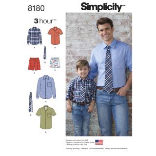 Simplicity Schnittmuster-Set Herren Jungen Hemd Shorts Krawatte #8180.A