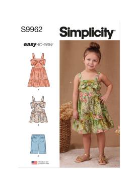 Simplicity Schnittmuster-Set Kinder Schleifenkleid und Shorts #9962.A Gr. 3-8 Jahre