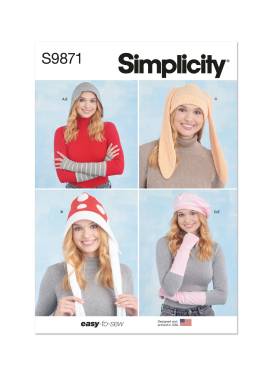 Simplicity Schnittmuster-Set originelle Damen Mützen im Beanie-Stil #9871.A Gr. 36-46