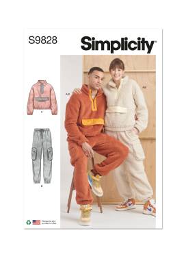 Simplicity Schnittmuster-Set unisex Sweatshirt mit Kängurutasche + Trainingshose #9828.A Gr. 32-52 / 42-62