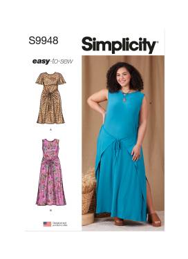 Simplicity Schnittmuster Sommerkleid mit Taillenbänder und Rückenschlitz #9948.W2 Gr. 46-54