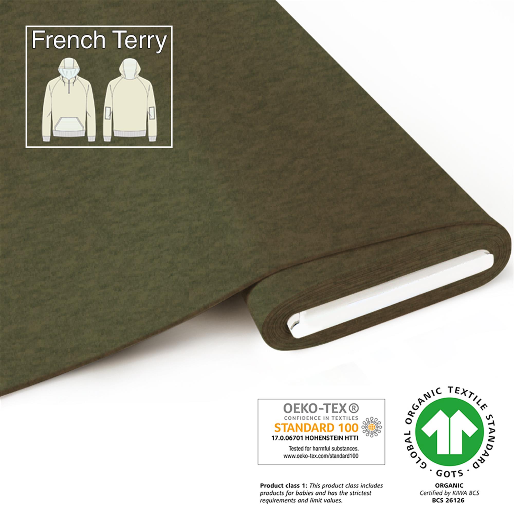Bio French Terry - GOTS 6.0 - meliert-olivgrün