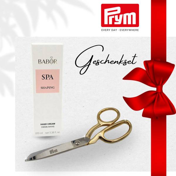 Geschenkset aus Prym Schneiderschere in Gold und BABOR SPA Handcreme