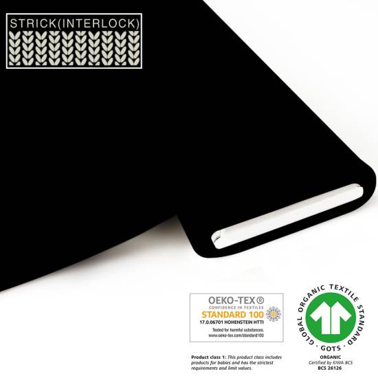 Bio Strick (Interlock) - GOTS - schwarz