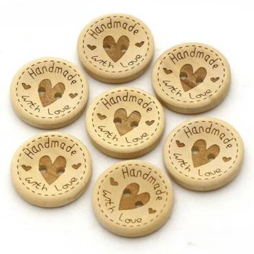 Buttons "Handmade with love" | Wood | beige | various sizes